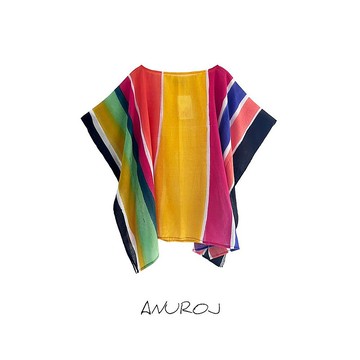 Poncho Blouse Cotton Voile Hand Painted for Summer resort