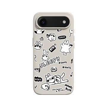 iPhone Air SolidX 貝殼灰 - 懶散兔與啾先生 Lazy Rabbit and Mr.Chu - 黑白塗鴉