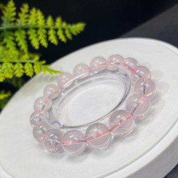 天然六芒星光粉晶手串13.5mm冰透圓珠淺粉水晶手環女粉嫩嬌柔淡雅