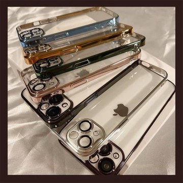 透明超薄自帶鏡頭膜高級電鍍適用于蘋果15/14promax手機殼iPhone11純色邊框硬殼pc亞克力12/13