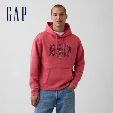 【GAP】VintageSoft 寬鬆版美式 Logo 帽T-褪紅色(899461)