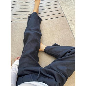 日系棉麻褲子女休閑褲秋季新款小個子亞麻直筒褲寬松闊腿褲遛彎褲