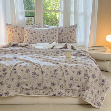 跨境原麻皺皺紗羊羔絨雙層毛毯多功能蓋毯午睡沙發毯子外貿亞馬遜