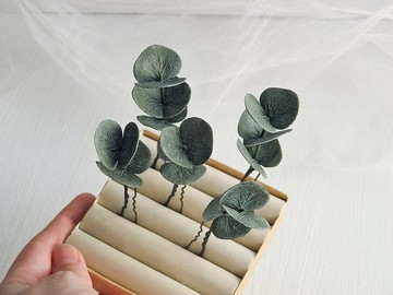 桉樹髮夾碎花婚禮髮飾綠葉新娘頭飾