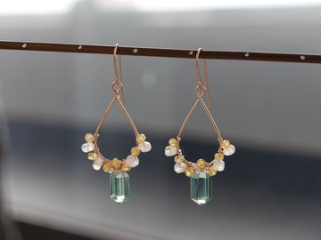 14KGF 萊姆綠寶石垂墜耳環 / 可改夾式