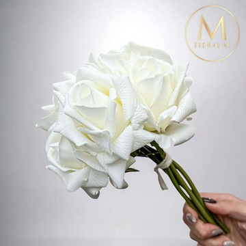 FLORAL M 手感保濕安娜玫瑰優雅白仿真花材（5入組）