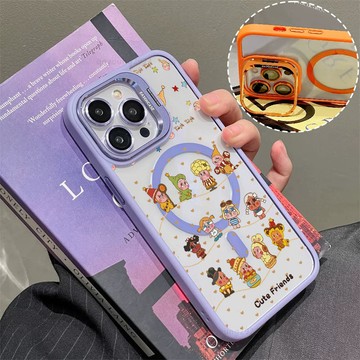 可愛星星人 磁吸手機殼 金屬鏡頭支架 保護殼 適用於iPhone 17 16 15 14 13 12 11 Max防摔殼