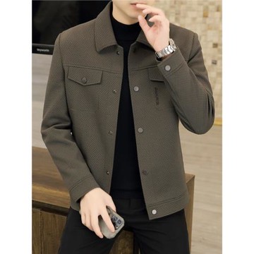 高檔外套男翻領秋季新款成熟休閑男人夾克高級感商務男裝西服上衣