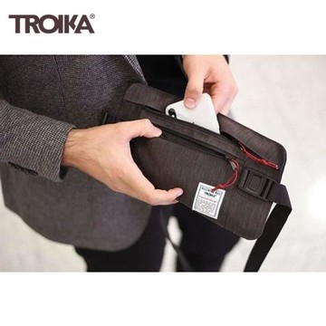 德國TROIKA商務防盜刷側錄RFID-NFC信用卡護照隨身貼身包防扒包BBG57/GY防感應錢包防盜包隱形腰包防竊包旅行暗袋