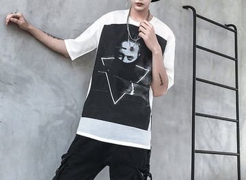 FINDSENSE H1 2018 夏季 新款 高端 ins 人像印花 亞麻 OVERSIZE T恤 潮 時尚 上衣 男