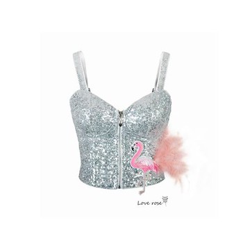 LOVE ROSE原創設計 銀色全亮片露腰裹胸抹胸上衣 火烈鳥吊帶背心