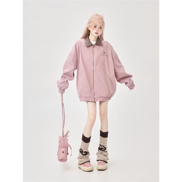 今年流行爆款拼接粉色外套女春秋2025新款潮牌休閑百搭夾克慵懶風