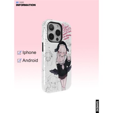 三殼殼小眾原創白色夢幻少女插畫用于蘋果16promax/plus/15/14/13/12/韓國菲林二合一全包亮面磨砂手機保護殼