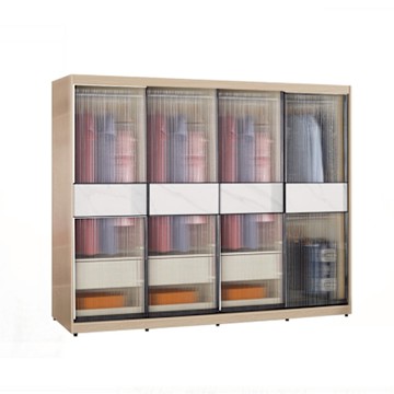 文創集 維爾泰8.1尺鋁框玻璃岩板衣櫃(吊衣桿x5＋三抽屜)-242x60x196cm免組