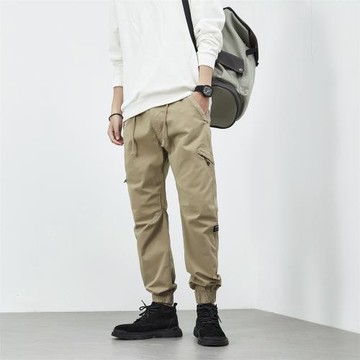 阿美咔嘰風！棉質紗卡！秋季新款男士潮流松緊腰工裝褲束腳休閑褲