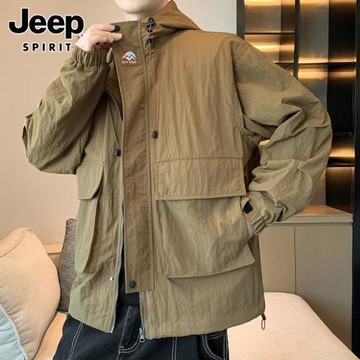 JEEP SPIRIT連帽工裝夾克男士春秋季潮牌痞帥機能風沖鋒外套男款