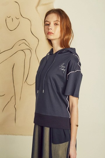 Love Navy Hoodie NAVY/ 純棉夏季短袖運動帽T 深藍