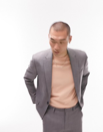 Topman stretch slim suit jacket in grey