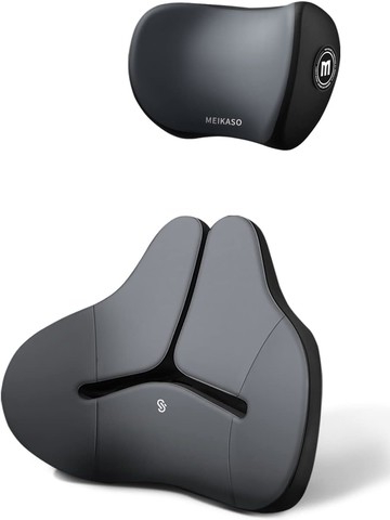 Meikaso 人體工學 汽車靠墊 頸枕 套組 記憶 腰靠 護腰墊 坐墊 靠墊 腰枕 透氣 支撐 減輕壓力 日本代購