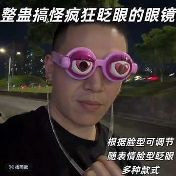 桃園出貨✨ 新款【高質量】瘋狂的眼鏡眨眼會動愛心眼鏡框搞怪大眼睛拍照整蠱玩具