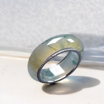 冰三彩戒指戒圈18K金鑽石 | 國際14圍 | 天然緬甸翡翠A貨 | 送禮