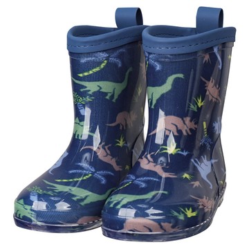 akachan honpo - 易分左右腳!雨鞋-恐龍-深藍色