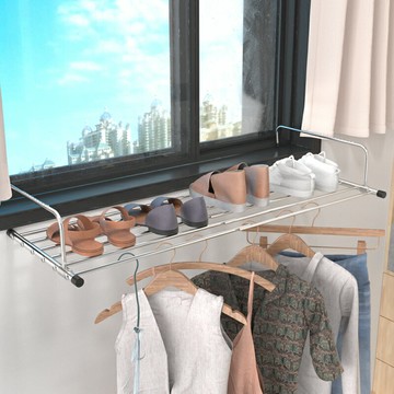 ♆晾鞋架♆ 陽台晾衣神器曬鞋架掛窗口晾曬桿高層護欄窗外晾衣架置物架暖氣片