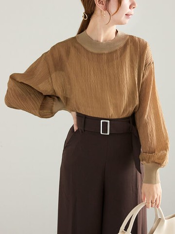 拼接羅紋針織紋理感壓紋透膚上衣(FC43L0A4680) - Te chichi