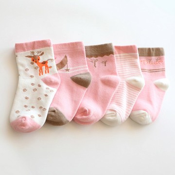 【優貝選】俏皮童趣舒適學生童襪5入套組-叢林小鹿