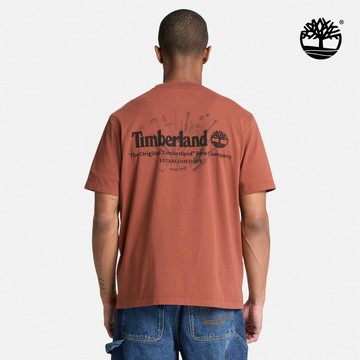 Timberland 男款灰褐色製靴工藝背面圖案短袖T恤|A5TRQAIM