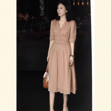 預售2863大碼女裝氣質名媛高端女神范長裙胖mm大氣法式休閑連衣裙