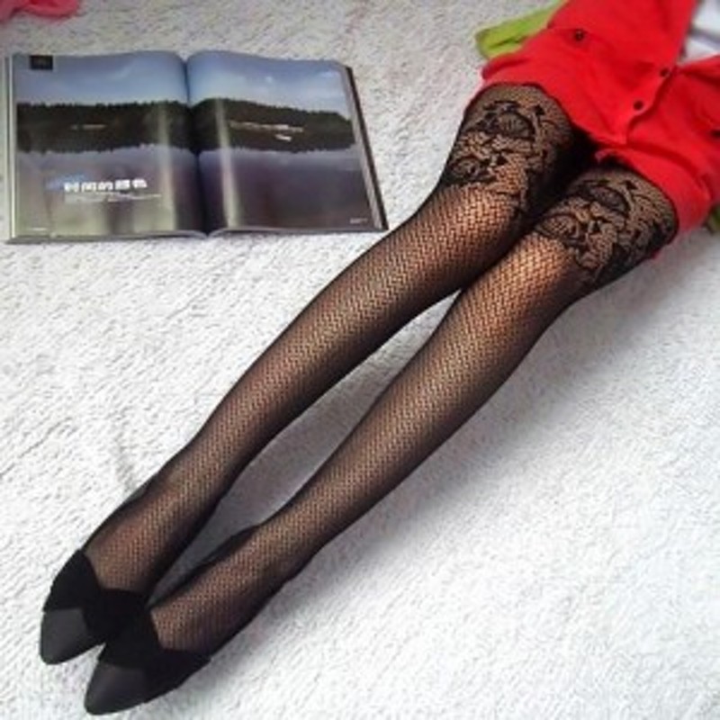 Black Floral Pattern Jacquard Pantyhose Stockings  セクシーなストッキング, タイツ, 網タイツ