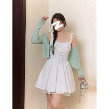 W681L_2026胖妹妹春季新款大碼溫柔氣質顯瘦減齡開衫上衣吊帶連衣裙套裝