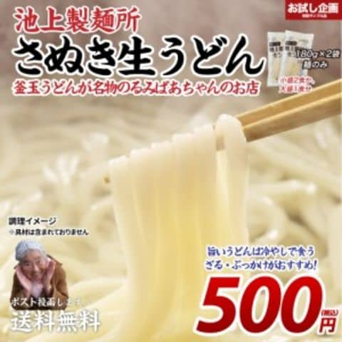 送料無料 池上製麺所 讃岐生うどん 180g×2袋 [ﾒｰﾙ便]食品 ポイント消化 送料無 お試し 食品 うどん 取り寄せ ご当地グルメ