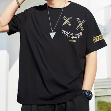 夏季潮新款胖子加大加大笑臉短袖t恤男大碼男裝胖人體恤上衣肥佬