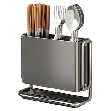 Couselect 廚房多功能無痕壁掛式刀架 筷子筒 175 x 70 x 150mm  1個  槍灰色