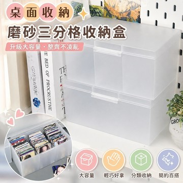 【台灣出貨🔥周邊收納】桌面收納 透明收納磨砂三分格收納盒 收納盒 多功能防塵整理盒 明信片翻蓋整理ins小卡桌面 展示