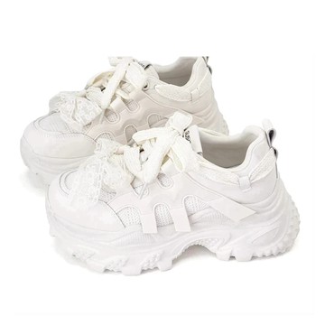 【Robinlo】老爹鞋 厚底真皮老爹鞋  厚底老爹鞋 (Ardley 輕甜蕾絲蝴蝶結厚底真皮老爹鞋) 奶油白