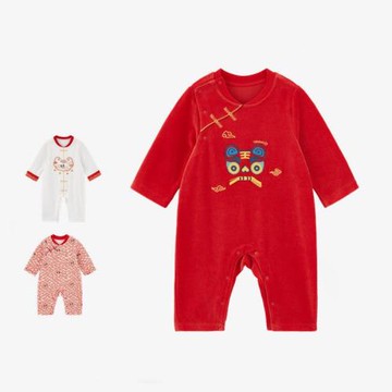 英氏男女寶寶新年唐裝滿月百天連體衣10095516 10095517 10095518