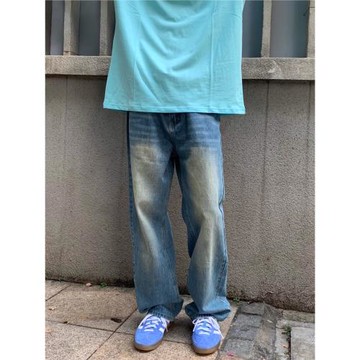 新款原創美式復古牛仔褲男cleanfit水洗做舊長褲寬松百搭vibe褲子