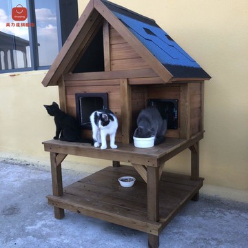 戶外貓屋 流浪貓窩 貓別墅 雙層板加棉 寵物實木四季防雨防曬保暖室外[PP0521031]