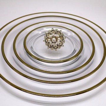 素款平光玻璃金邊餐盤水果盤牛排盤家庭客廳西餐墊盤黑色邊點心盤