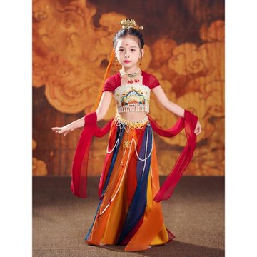 兒童飛天樂鼓演出服西域敦煌舞蹈服女童古典舞異域風情民族表演服