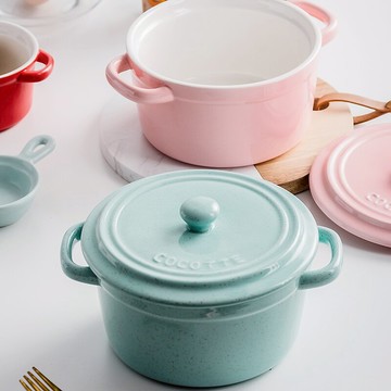 瓷引力大號雙耳陶瓷面碗帶蓋烤箱焗飯碗學生宿舍泡面碗蒸蛋碗湯碗