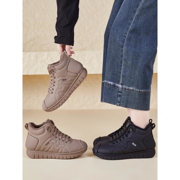 超軟軟底加絨保暖真皮媽媽皮鞋冬季平底防滑中老年女棉鞋休閑鞋女