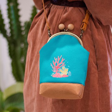 紅珊瑚口金包/側背包/手機包_手工絹印