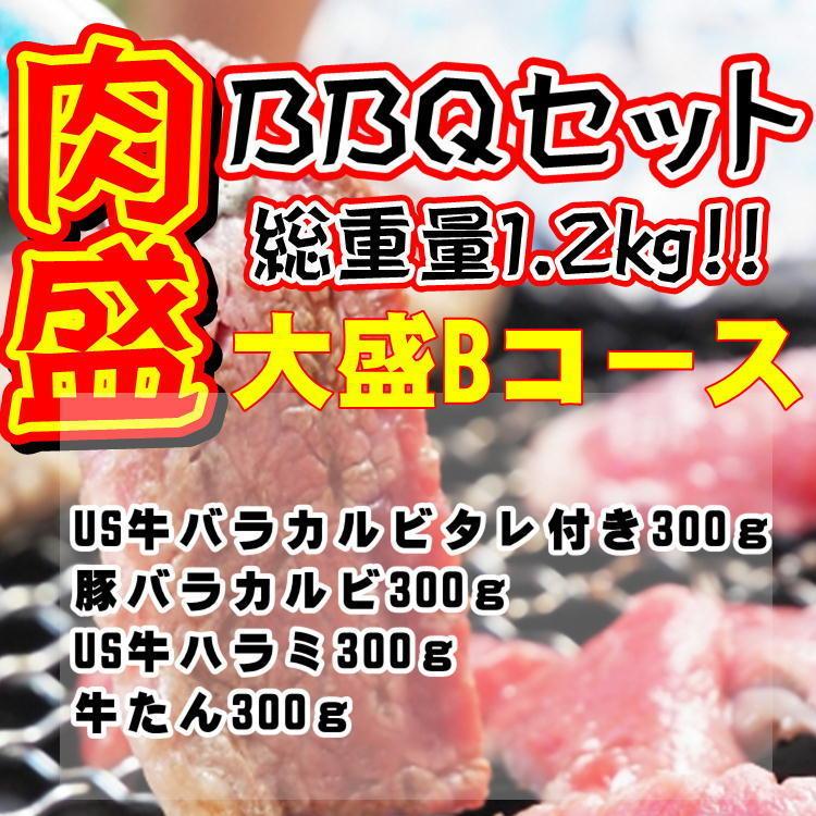 肉盛！大盛りBコース！総重量1.2kg 約4人前 (US牛バラカルビ,豚バラカルビ,US牛ハラミ,牛たん) バーべーキュー 焼肉 業務用 送料無料