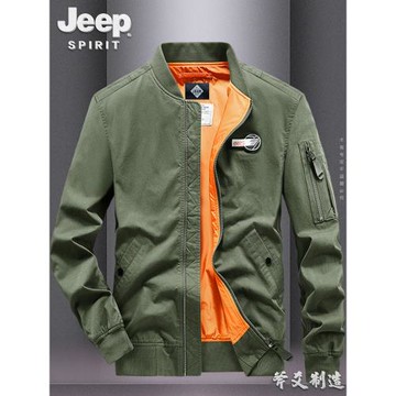 JEEP吉普春秋季棒球領夾克男薄款青年工裝大碼寬松外套男潮流