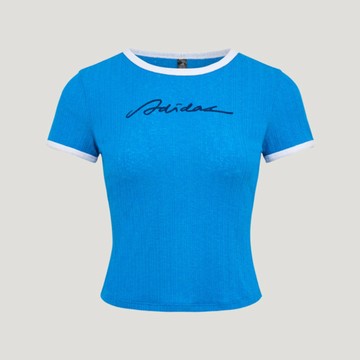 adidas Adidas 愛迪達 Dce Rib Ss Tee KZ4183 女 T恤 運動上衣 休閒短袖 彈性 藍