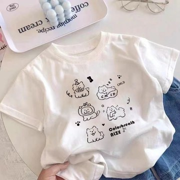Healthy baby 女童純棉卡通短袖兒童夏季洋氣印花新款中大童半袖上衣夏裝女童T恤T恤T恤女孩短袖女童短袖